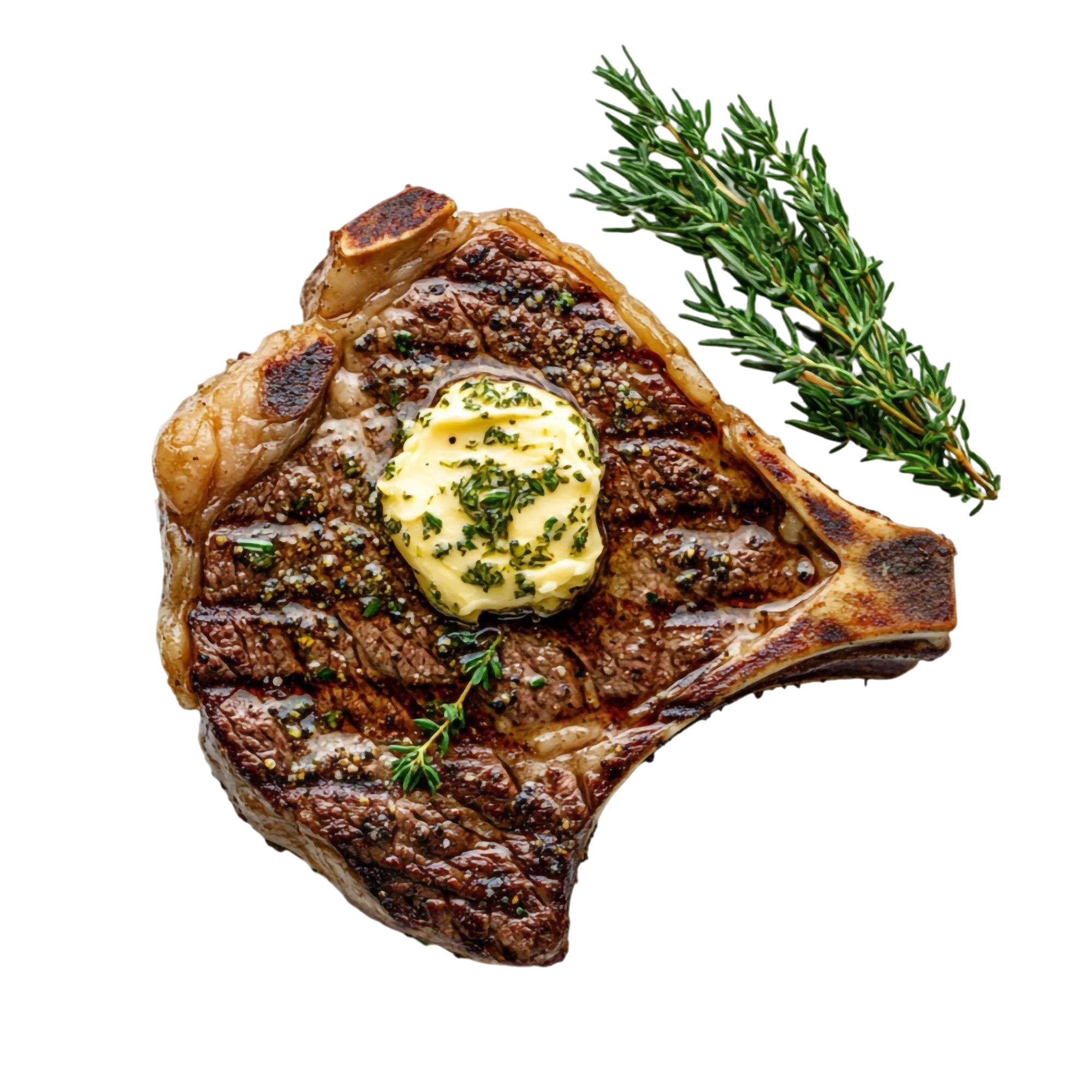 Beautifully marbled raw steak on white background